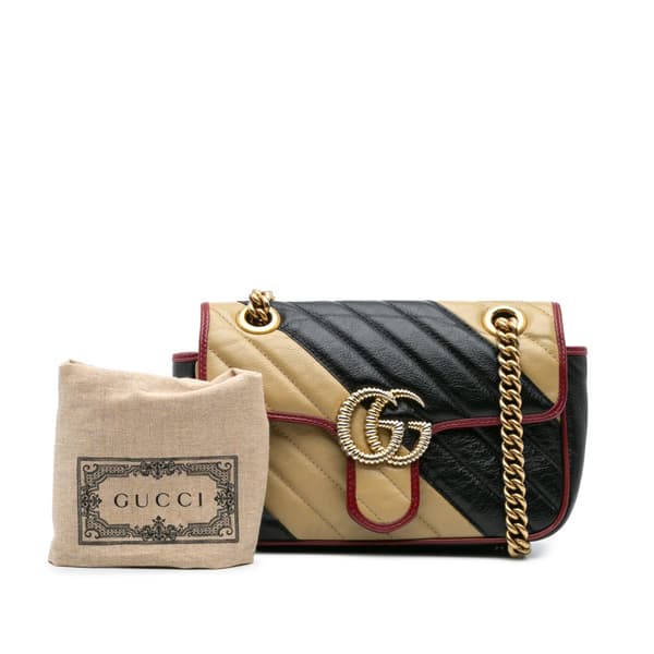 Pre-owned Gucci Mini GG Marmont Matelasse Leather Torchon Flap Crossbody Brown