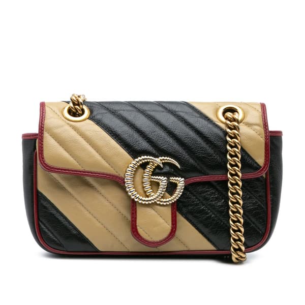 Pre-owned Gucci Mini GG Marmont Matelasse Leather Torchon Flap Crossbody Brown