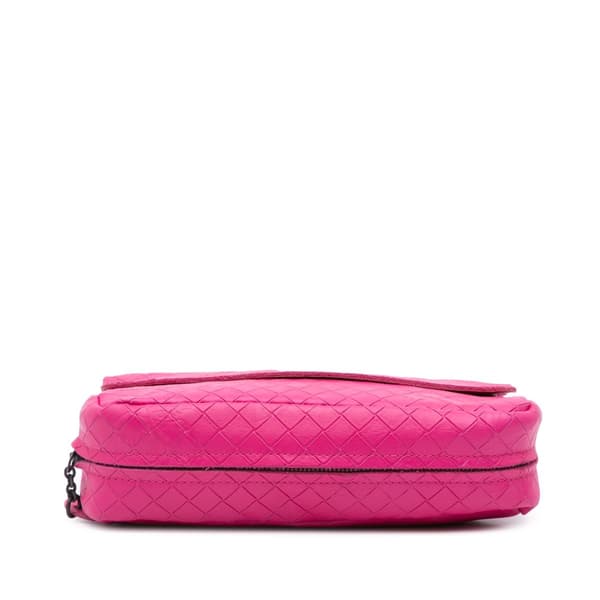 Pre-owned Bottega Veneta Leather Intrecciomirage Butterfly Chain Flap Pink