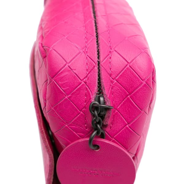 Pre-owned Bottega Veneta Leather Intrecciomirage Butterfly Chain Flap Pink