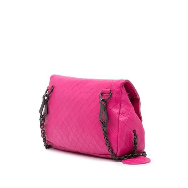 Pre-owned Bottega Veneta Leather Intrecciomirage Butterfly Chain Flap Pink