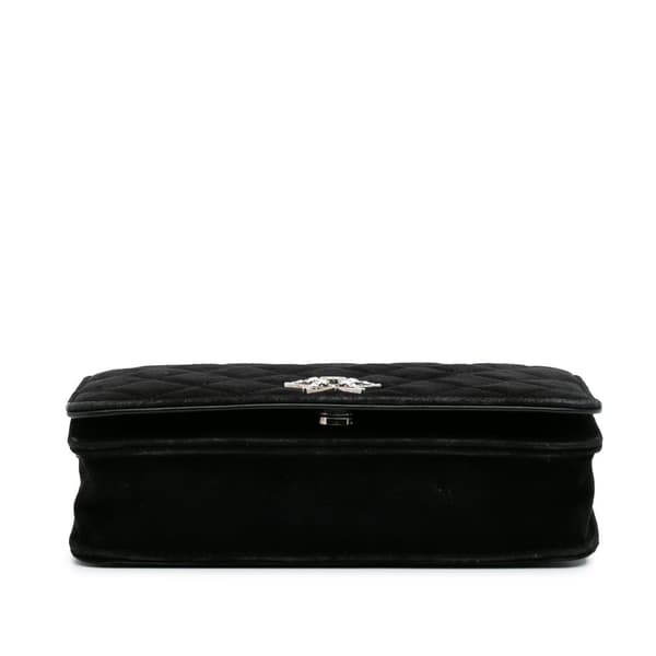 Pre-owned Chanel Quilted Suede Cocostellar Wallet on Chain Black