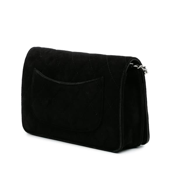 Pre-owned Chanel Quilted Suede Cocostellar Wallet on Chain Black