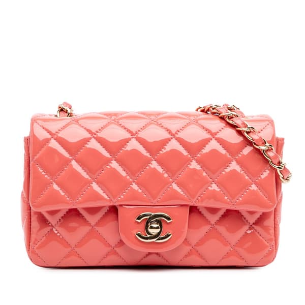 Pre-owned Chanel Mini Rectangular Classic Patent Single Flap Pink