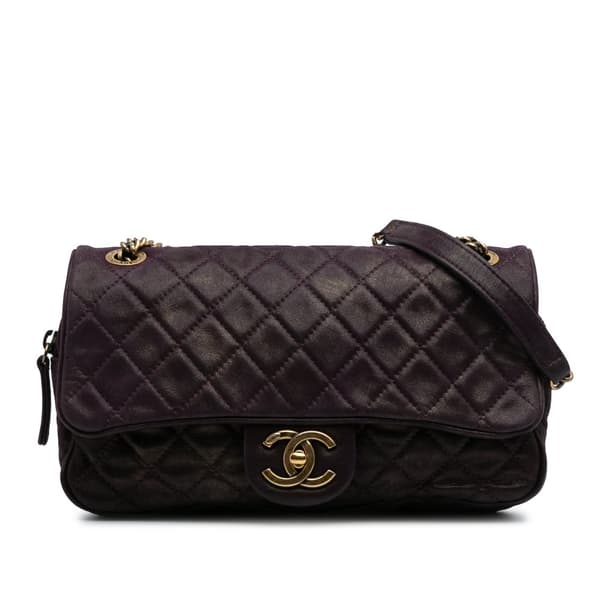 Pre-owned Chanel Small Quilted Iridescent Calfskin Shiva Flap Purple