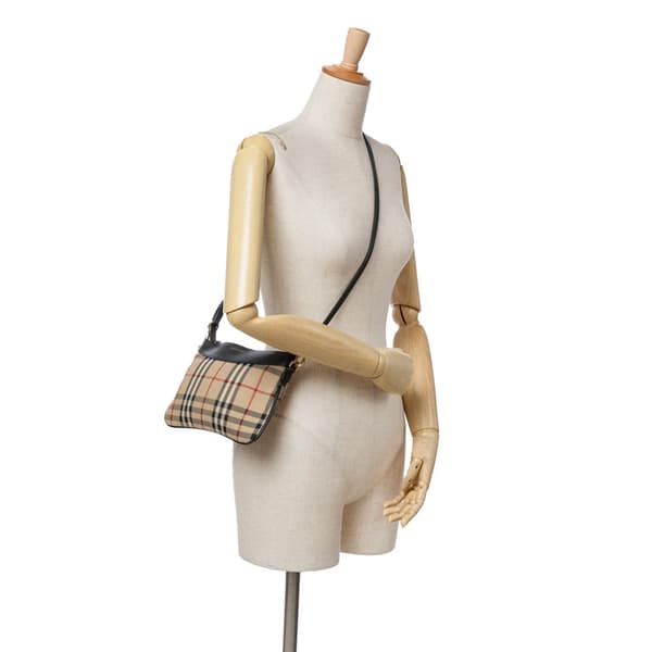 Pre-owned Burberry Haymarket Check Canvas Peyton Crossbody Brown