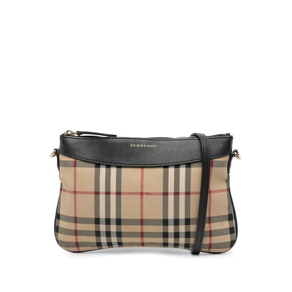 Pre-owned Burberry Haymarket Check Canvas Peyton Crossbody Brown