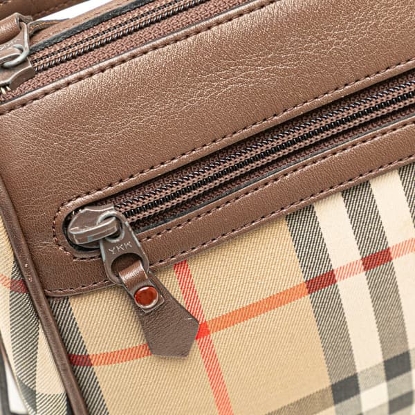 Pre-owned Burberry Haymarket Check Canvas Crossbody Brown