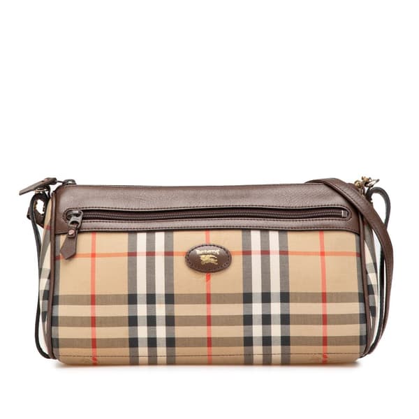 Pre-owned Burberry Haymarket Check Canvas Crossbody Brown
