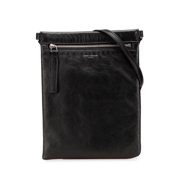 Pre-owned Saint Laurent Antiqued Lambskin Sid Flat Crossbody Black