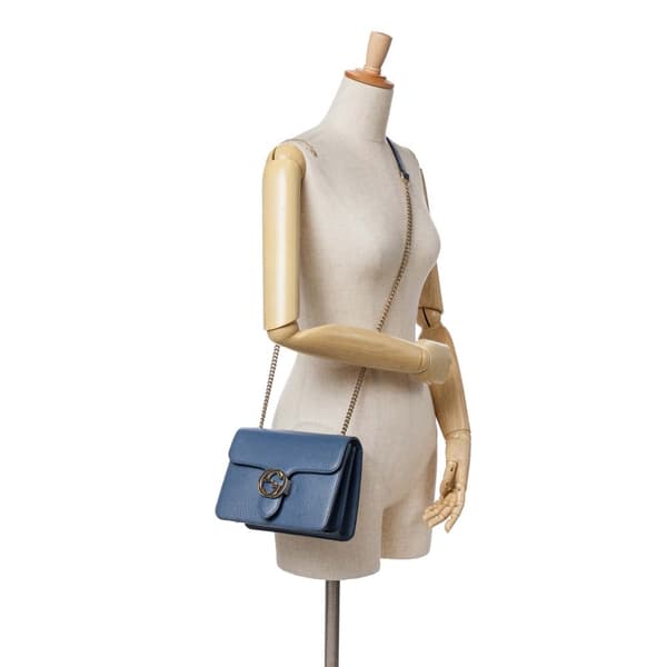 Pre-owned Gucci Small Dollar Calfskin Interlocking G Crossbody Blue