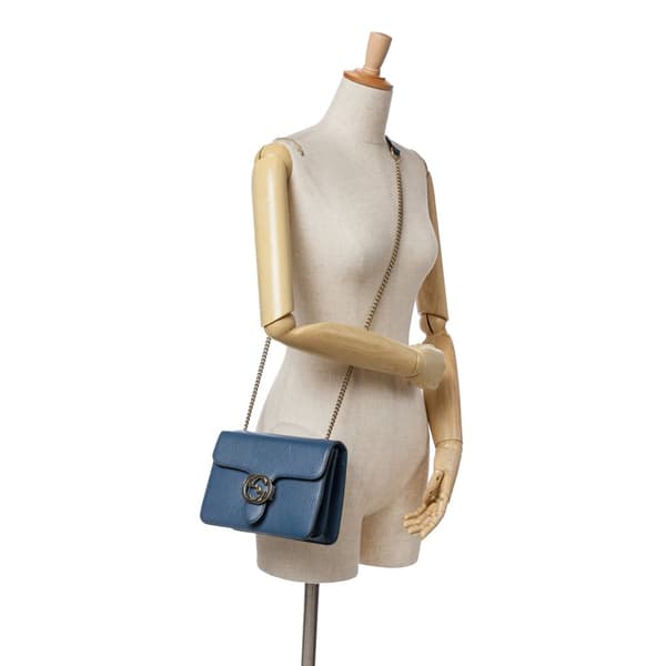 Pre-owned Gucci Small Dollar Calfskin Interlocking G Crossbody Blue