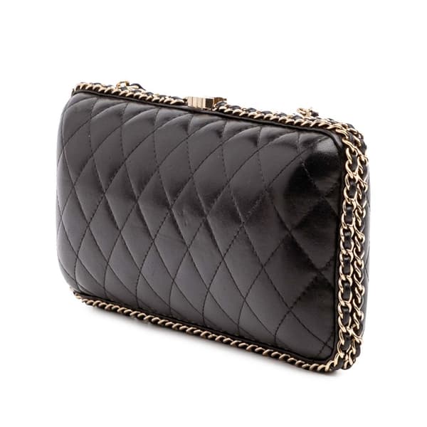 Pre-owned Chanel Quilted Lambskin Chain Around Clutch Black