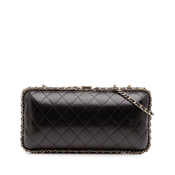 Pre-owned Chanel Quilted Lambskin Chain Around Clutch Black