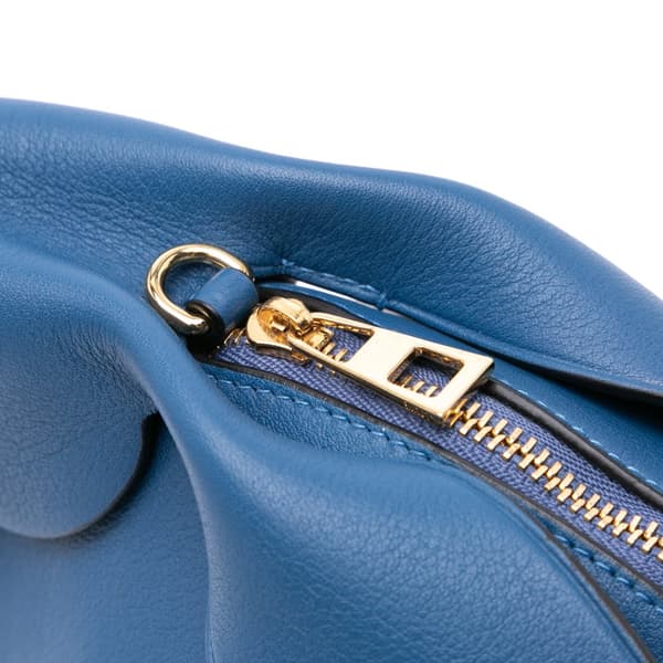 Pre-owned LOEWE Mini Calfskin Shearling Bunny Crossbody Blue