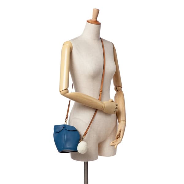 Pre-owned LOEWE Mini Calfskin Shearling Bunny Crossbody Blue