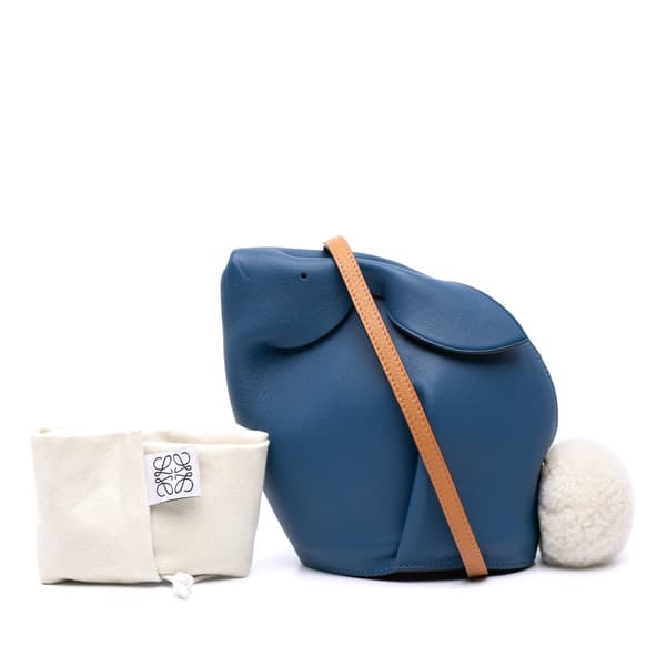 Pre-owned LOEWE Mini Calfskin Shearling Bunny Crossbody Blue