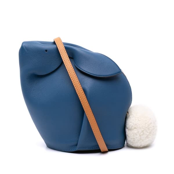 Pre-owned LOEWE Mini Calfskin Shearling Bunny Crossbody Blue
