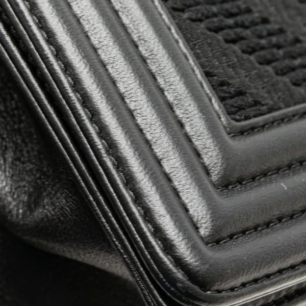 Pre-owned Chanel Old Medium Braided Chevron Cotton and Lambskin Boy Flap Black