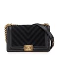 Miniatyrbillede 1 af 10: Pre-owned Chanel Old Medium Braided Chevron Cotton and Lambskin Boy Flap Black