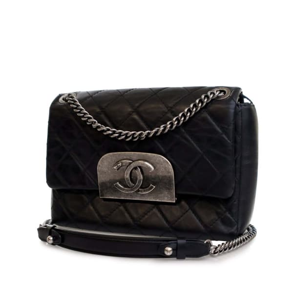 Pre-owned Chanel Quilted Aged Calfskin CC Square Flap Black