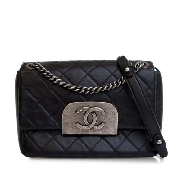 Pre-owned Chanel Quilted Aged Calfskin CC Square Flap Black
