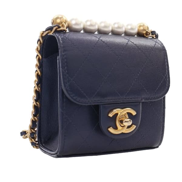 Pre-owned Chanel Mini Goatskin Chic Pearls Clutch On Chain Blue