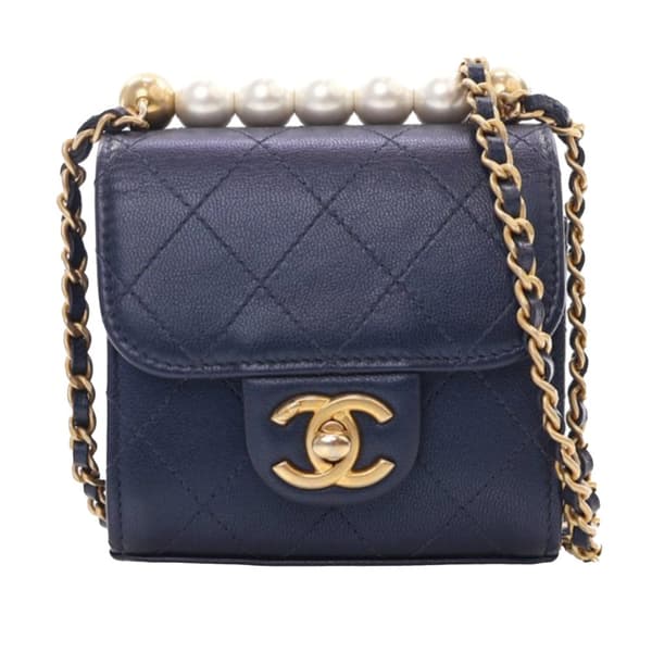Pre-owned Chanel Mini Goatskin Chic Pearls Clutch On Chain Blue