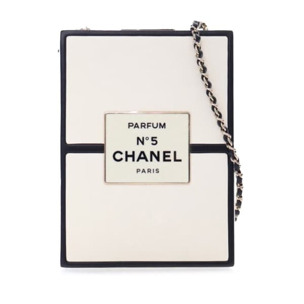 Pre-owned Chanel Calfskin Chanel No.5 Perfume Box Evening Clutch White