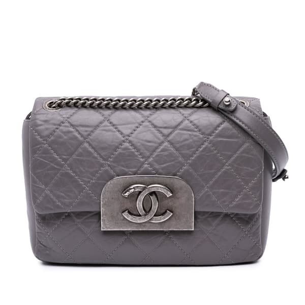 Pre-owned Chanel Quilted Aged Calfskin CC Square Flap Purple