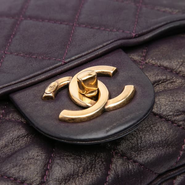 Pre-owned Chanel Large Quilted Iridescent Calfskin Shiva Flap Purple