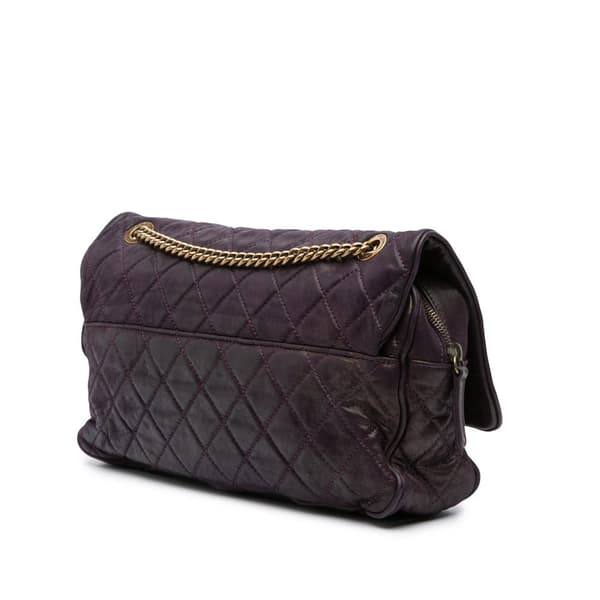 Pre-owned Chanel Large Quilted Iridescent Calfskin Shiva Flap Purple