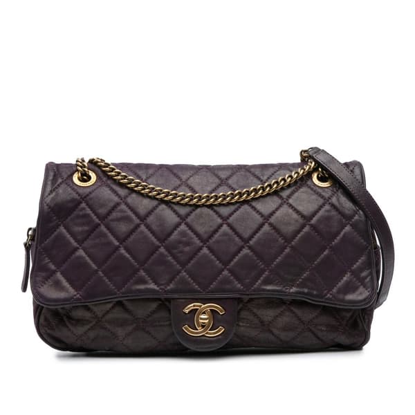 Pre-owned Chanel Large Quilted Iridescent Calfskin Shiva Flap Purple