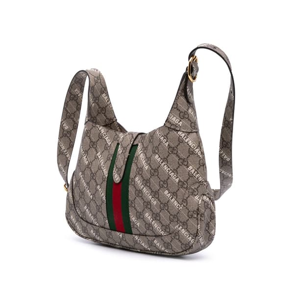 Pre-owned Gucci Balenciaga The Hacker Project Small GG Supreme Web Jackie 1961 Brown