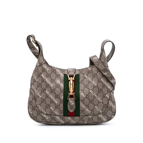 Pre-owned Gucci Balenciaga The Hacker Project Small GG Supreme Web Jackie 1961 Brown