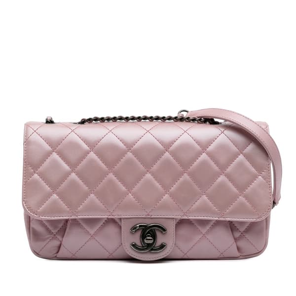 Pre-owned Chanel Medium Quilted Metallic Calfskin Coco Pleats Chain Flap Pink