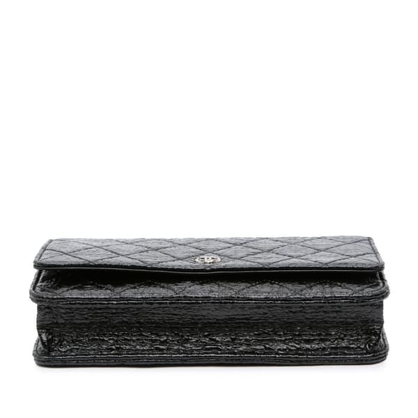 Pre-owned Chanel CC Quilted Crinkled Patent Wallet On Chain Black