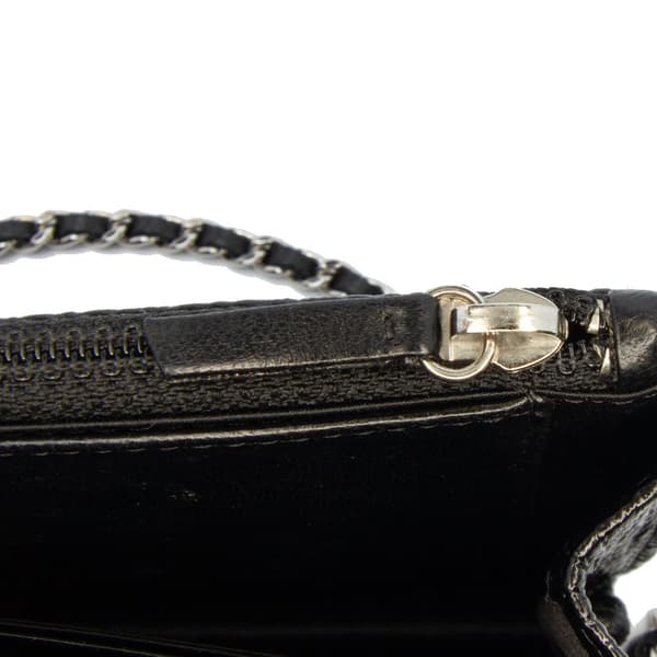 Pre-owned Chanel CC Quilted Crinkled Patent Wallet On Chain Black