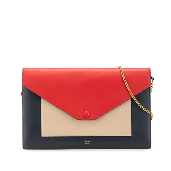 Pre-owned Celine Large Tricolor Leather Pocket Envelope Flap on Chain Blue