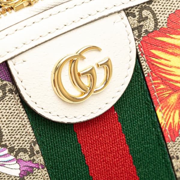Pre-owned Gucci Small GG Supreme Flora Ophidia Dome Crossbody Brown