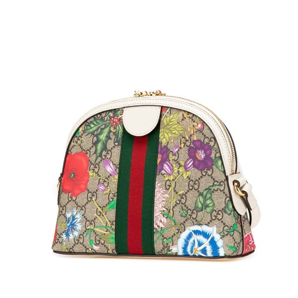 Pre-owned Gucci Small GG Supreme Flora Ophidia Dome Crossbody Brown