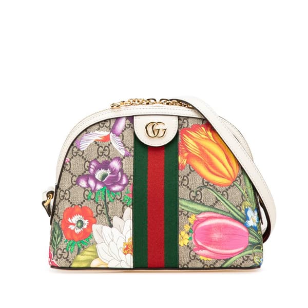 Pre-owned Gucci Small GG Supreme Flora Ophidia Dome Crossbody Brown