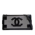 Miniatyrbillede 1 af 10: Pre-owned Chanel Patent and Acrylic Striped Boy Brick Horizontal Flap Black