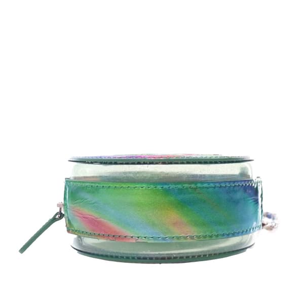 Pre-owned Chanel PVC and Metallic Lambskin CC Filigree Round Clutch with Chain Green