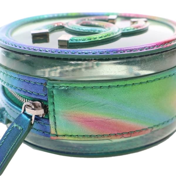 Pre-owned Chanel PVC and Metallic Lambskin CC Filigree Round Clutch with Chain Green