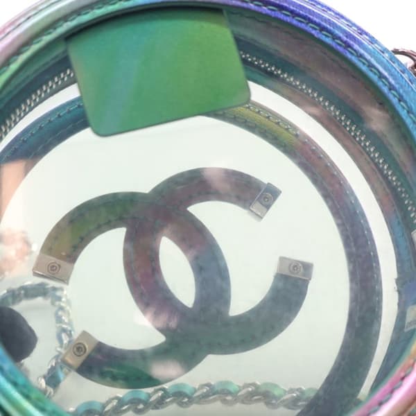 Pre-owned Chanel PVC and Metallic Lambskin CC Filigree Round Clutch with Chain Green