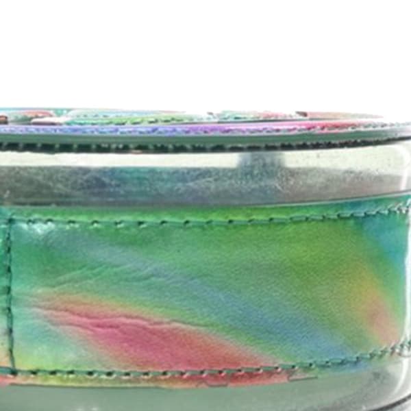 Pre-owned Chanel PVC and Metallic Lambskin CC Filigree Round Clutch with Chain Green