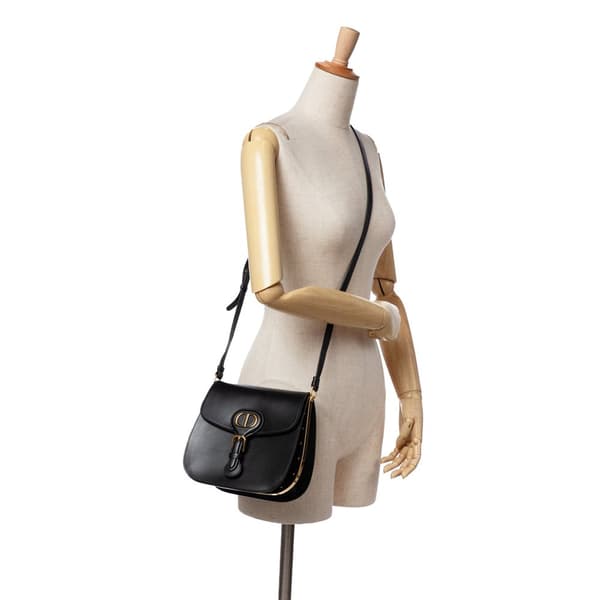 Pre-owned Dior Medium Calfskin Bobby Frame Flap Black