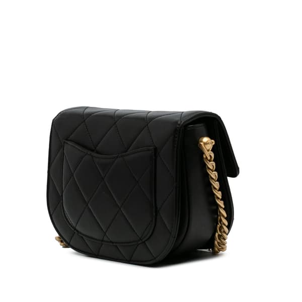 Pre-owned Chanel CC Quilted Calfskin Round Moon Messenger Flap Black