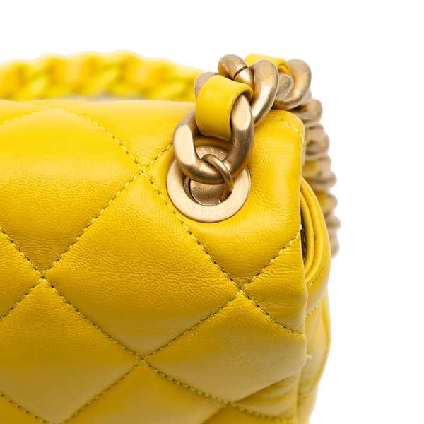 Pre-owned Chanel Small Quilted Lambskin Candy Chain Flap Yellow